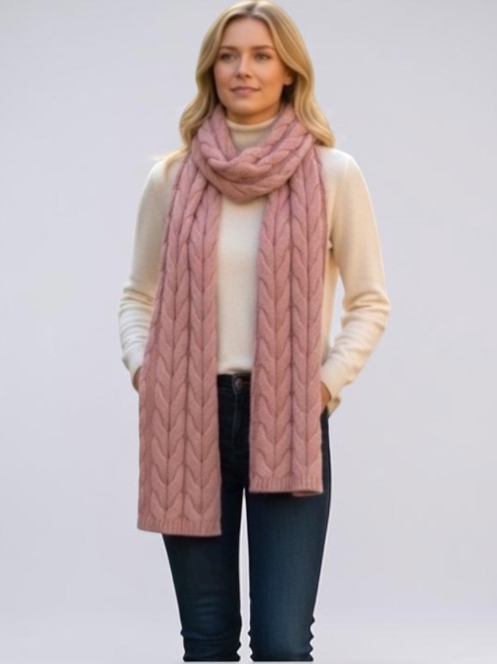 PACT Organic Cotton Pale Mauve Cozy Knit Cable Scarf